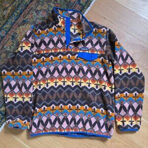 Patagonia Synchilla Womens L Snap-T Fleece Pullover Anthos Pink Pattern Sz L